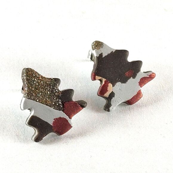 Holiday Christmas Tree Stud Post Earrings Multicolor Camo Gold Glitter Seasonal - Picture 4 of 13
